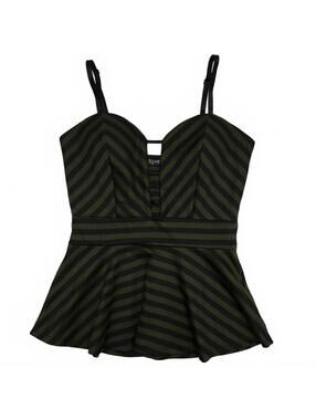 VTG "Eclipse" Green Black Peplum Top W V Neckline Cutouts USA Made Sz M Gothic